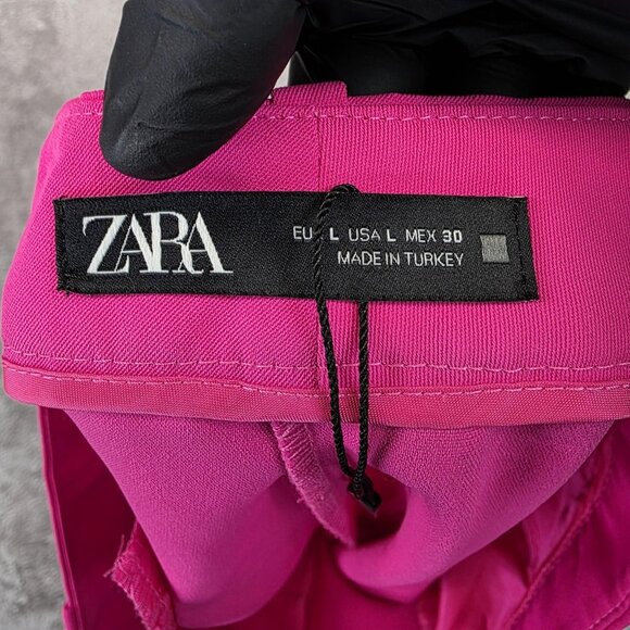 Zara Pants Womens Large Pink Wide Leg Pleated Dress Trousers Work Office - Picture 3 of 6